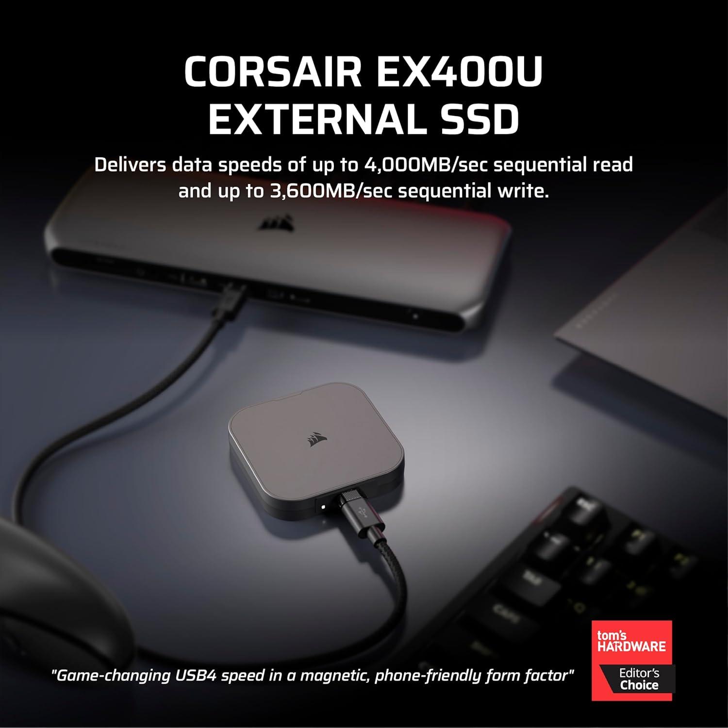 imageCorsair EX400U 4TB USB4 Portable External TypeC SSD  Up to 4000MBs Read 3600MBs Write USB 32 Gen2 2x2 Plug and Play Thunderbolt 4 MagSafe Includes 40Gbps Cable Windows PC iOS Mac  GrayEX400U 2025