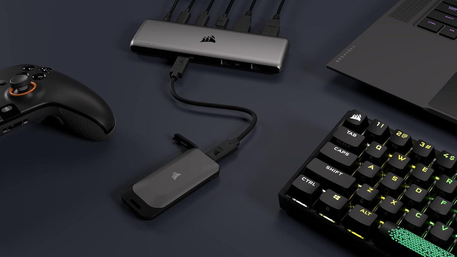 imageCorsair EX400U 4TB USB4 Portable External TypeC SSD  Up to 4000MBs Read 3600MBs Write USB 32 Gen2 2x2 Plug and Play Thunderbolt 4 MagSafe Includes 40Gbps Cable Windows PC iOS Mac  GrayEX100U