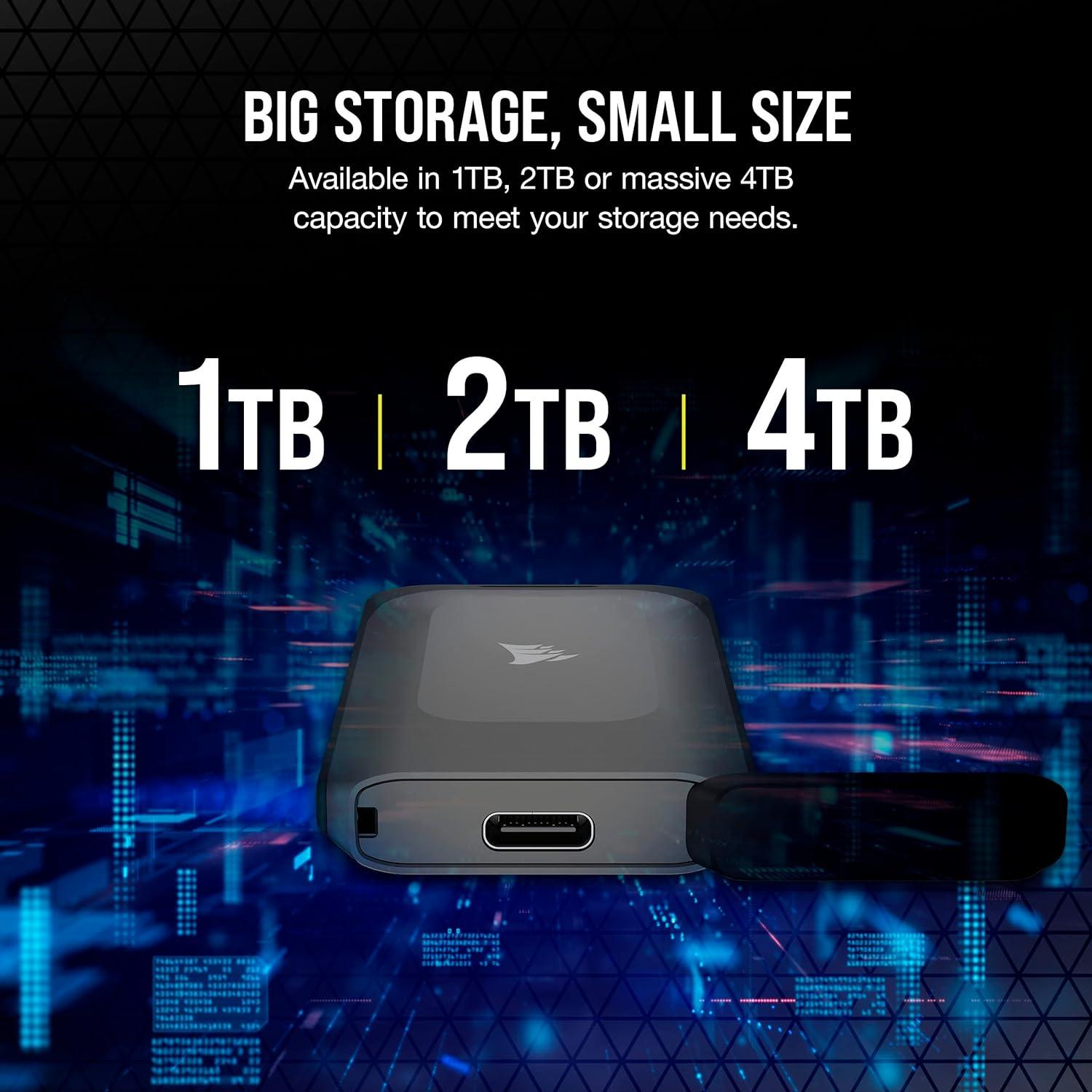imageCorsair EX400U 4TB USB4 Portable External TypeC SSD  Up to 4000MBs Read 3600MBs Write USB 32 Gen2 2x2 Plug and Play Thunderbolt 4 MagSafe Includes 40Gbps Cable Windows PC iOS Mac  GrayEX100U
