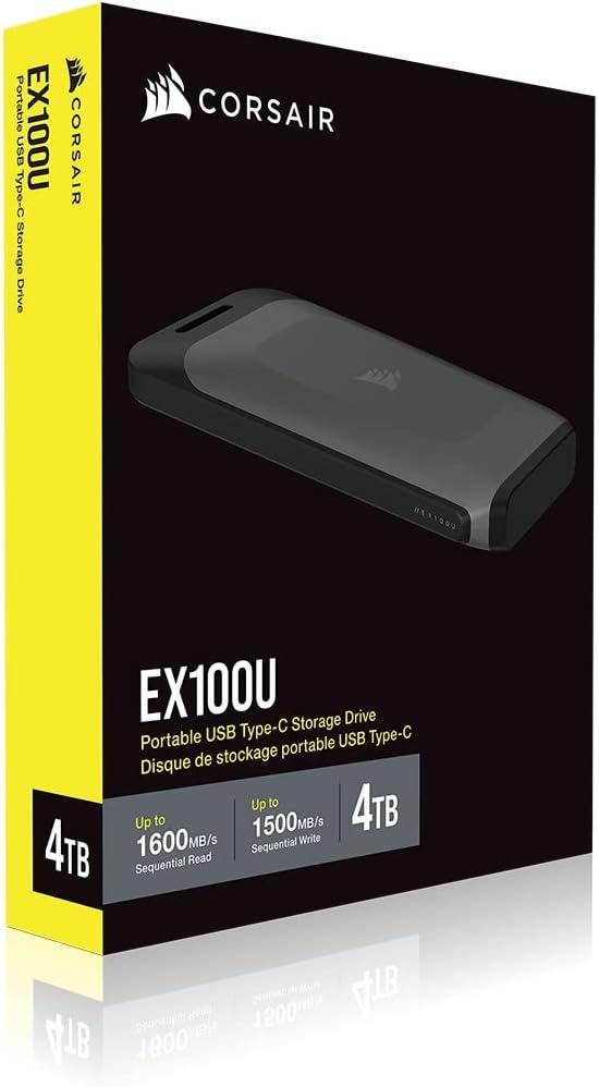 imageCorsair EX400U 4TB USB4 Portable External TypeC SSD  Up to 4000MBs Read 3600MBs Write USB 32 Gen2 2x2 Plug and Play Thunderbolt 4 MagSafe Includes 40Gbps Cable Windows PC iOS Mac  GrayEX100U