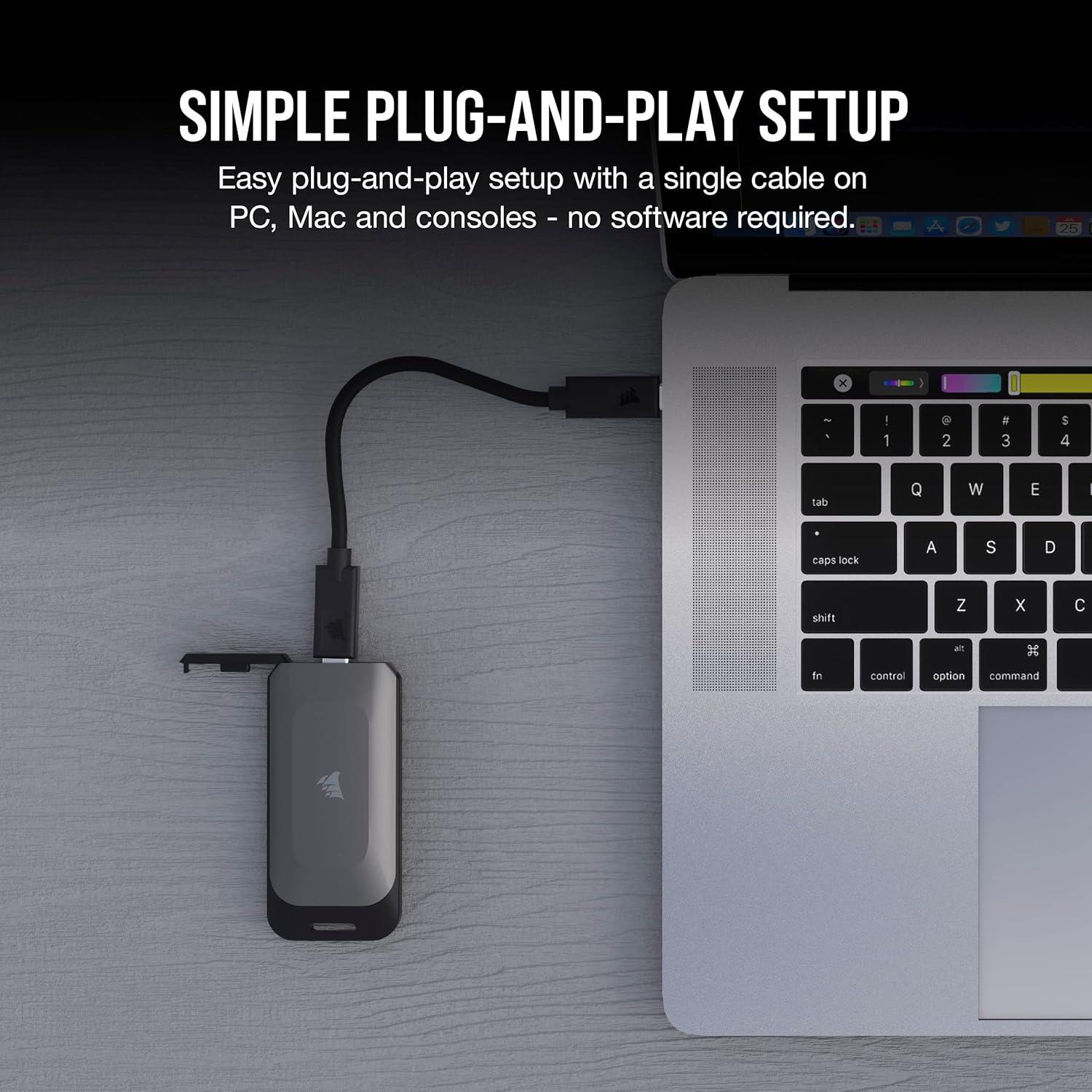 imageCorsair EX400U 4TB USB4 Portable External TypeC SSD  Up to 4000MBs Read 3600MBs Write USB 32 Gen2 2x2 Plug and Play Thunderbolt 4 MagSafe Includes 40Gbps Cable Windows PC iOS Mac  GrayEX100U