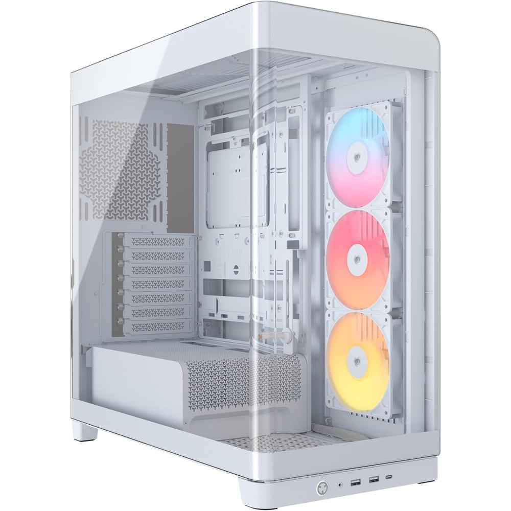 imageCORSAIR Frame 4500X RSR ARGB Panoramic Glass MidTower PC Case  InfiniRail Mounting System Fits Dual 360mm Radiators GPU AntiSag 3X RS120R Fans Included  WhiteWhite
