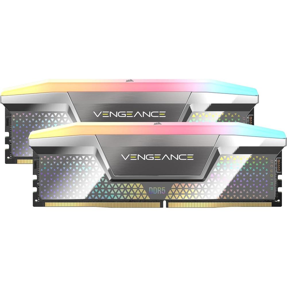 imageCORSAIR Vengeance RGB DDR5 CUDIMM 48GB 2x24GB 8000MHz CL385050128 14V Intel XMP Desktop Computer Memory  Silver CMHC48GX5M2X8000C38
