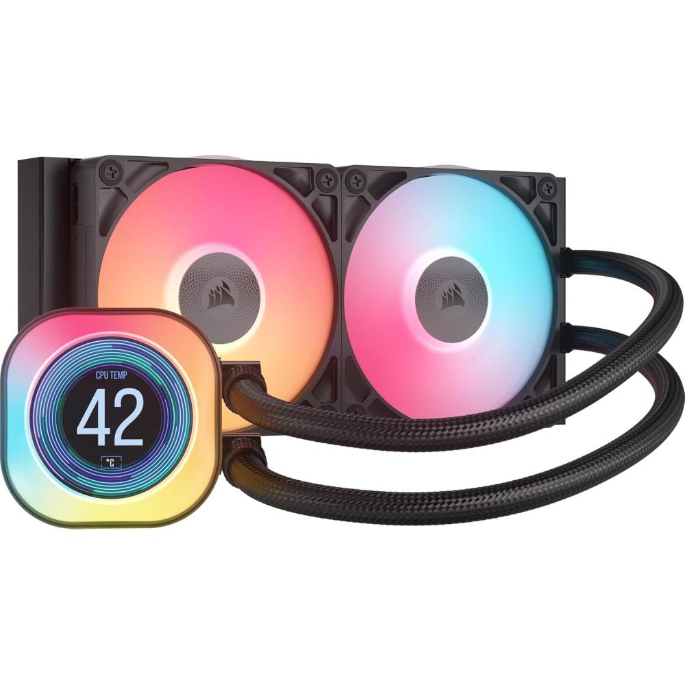 imageCORSAIR iCUE Link Titan 240 RX LCD Liquid CPU Cooler  240mm AIO  LowNoise  FlowDrive Cooling Engine  Intel LGA 18511700 AMD AM5AM4  2X RX120 RGB Fans  iCUE Link System Hub Included  WhiteBlack