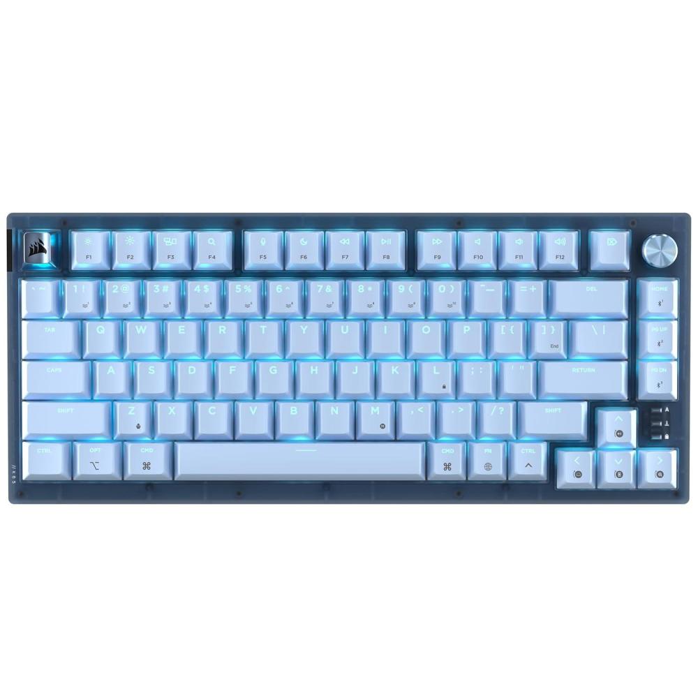 imageCorsair K65 Plus Wireless 75 RGB HotSwappable Mechanical Gaming Keyboard for Mac and iPad  PreLubricated MLX Red v2 Linear Switches Sound Dampening  QWERTY NA Layout  Glacier Blue