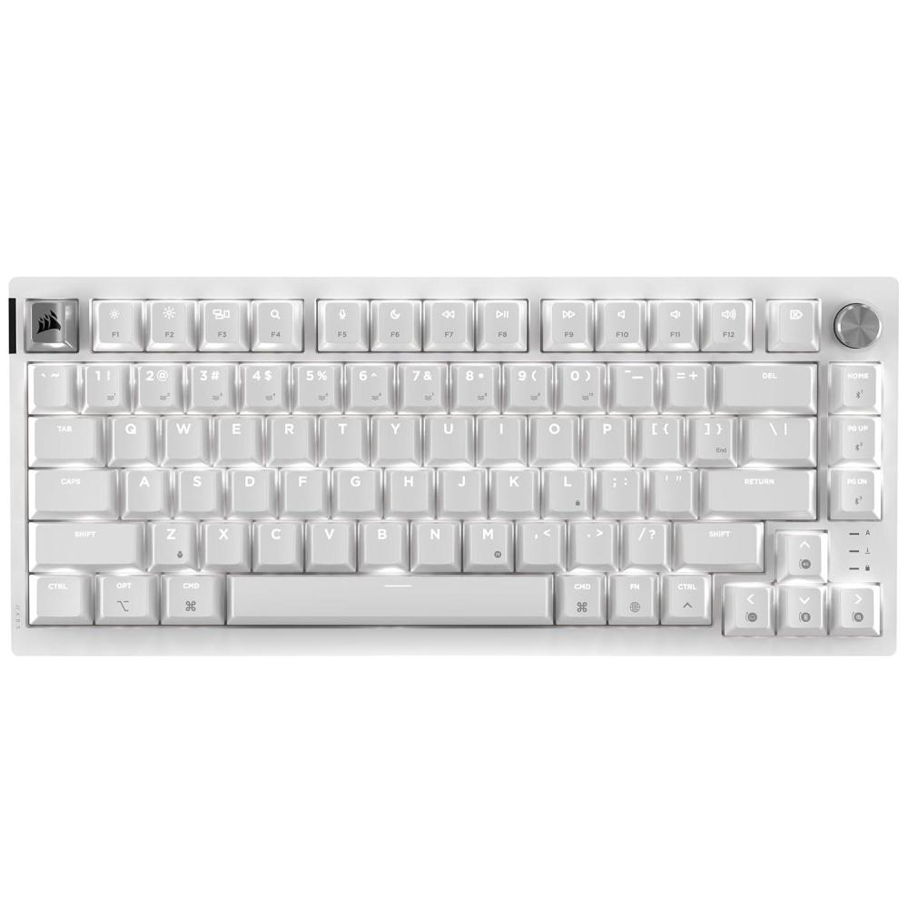 imageCorsair K65 Plus Wireless 75 RGB HotSwappable Mechanical Gaming Keyboard for Mac and iPad  PreLubricated MLX Red v2 Linear Switches Sound Dampening  QWERTY NA Layout  Frost White