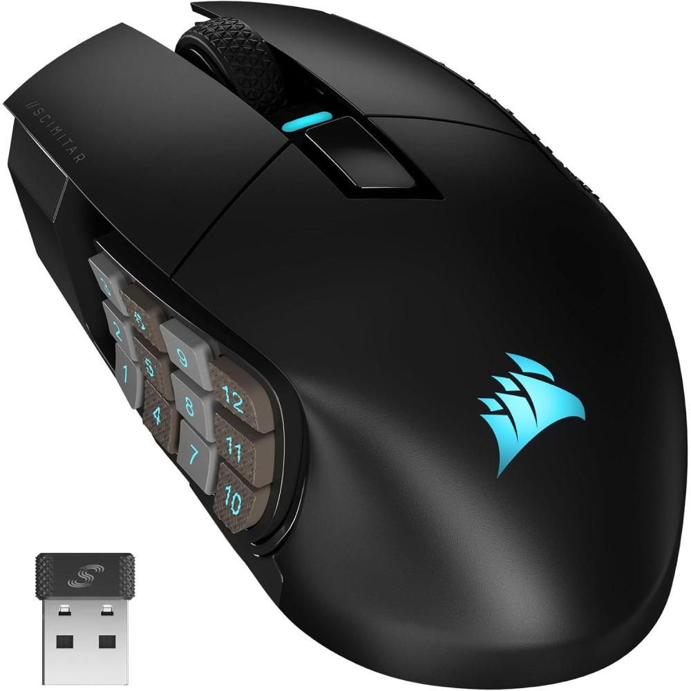 imageCorsair Scimitar Elite RGB Wireless MMO Gaming Mouse  26000 DPI  16 Programmable Buttons  Up to 150hrs Battery  iCUE Compatible  BlackWireless