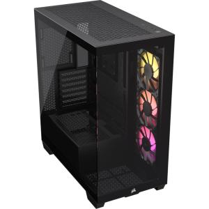 CORSAIR 3500X ARGB Mid-Tower ATX PC Case – Panoramic Tempered Glass – Reverse Connection Motherboard Compatible – 3X CORSAIR RS120 ARGB Fans Included – Black