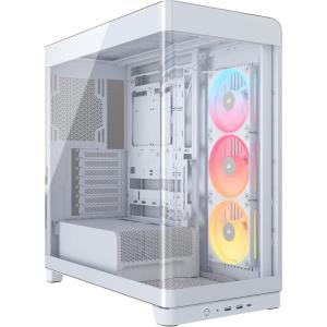 CORSAIR Frame 4500X LX-R RGB Link Panoramic Glass Mid-Tower PC Case – InfiniRail Mounting System, Fits Dual 360mm Radiators, GPU Anti-Sag, 3X LX120R RGB Link Fans Included – Black(White)