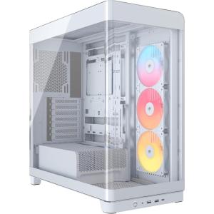 CORSAIR Frame 4500X RS-R ARGB Panoramic Glass Mid-Tower PC Case – InfiniRail Mounting System, Fits Dual 360mm Radiators, GPU Anti-Sag, 3X RS120R Fans Included – White(White)