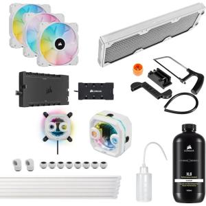 CORSAIR Hydro X Series iCUE Link XH405i Custom Cooling Kit – Hardline Water Cooling Loop – XC7 Elite CPU Water Block – XD5 Elite D5 Pump Res – XR5 360mm Radiator – 3X QX120 RGB Fans – Stealth Gray(White)