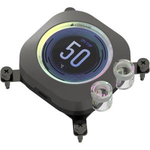 CORSAIR XC7 RGB Elite LCD CPU Water Block – 480×480 IPS LCD Screen – 31 RGB LEDs – USB-C – Fits Intel® LGA 1700, AMD® AM5 and Older – Stealth Gray