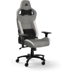 Corsair T3 Rush Fabric Gaming Chair (2023) – Racing-Inspired Design – Soft Fabric Exterior – Padded Neck Cushion – Memory Foam Lumbar Support – Adjustable Seat Height – Charcoal(Gray and White)