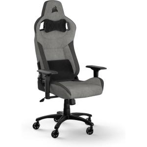 Corsair T3 Rush Fabric Gaming Chair (2023) – Racing-Inspired Design – Soft Fabric Exterior – Padded Neck Cushion – Memory Foam Lumbar Support – Adjustable Seat Height – Charcoal(Gray and Charcoal)