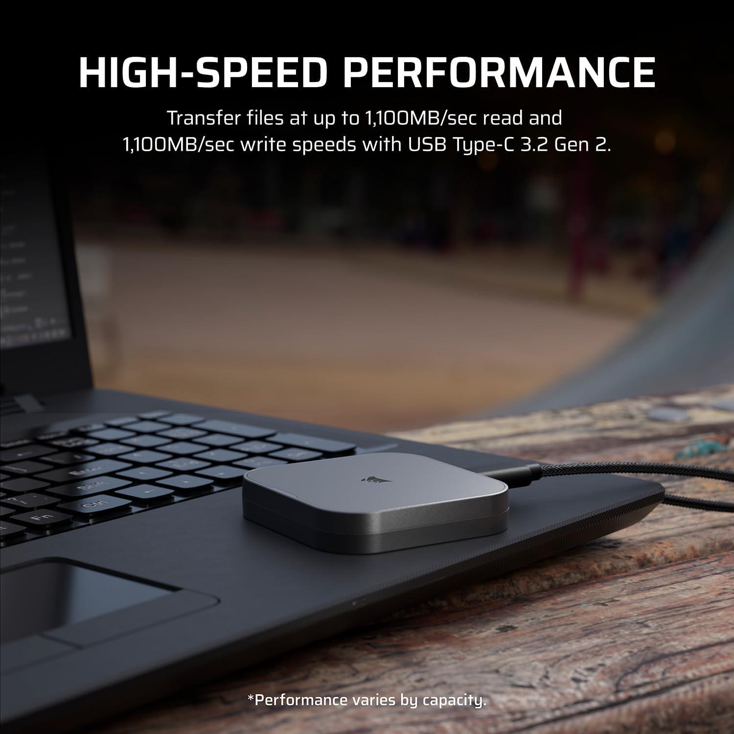 imageCORSAIR EX300U 2TB Portable External USBC SSD  USB 32 TypeC Gen2 Connection Plug and Play MagSafe Cable Included  Windows PC macOS iOS iPadOS Android  GrayGray 1TB