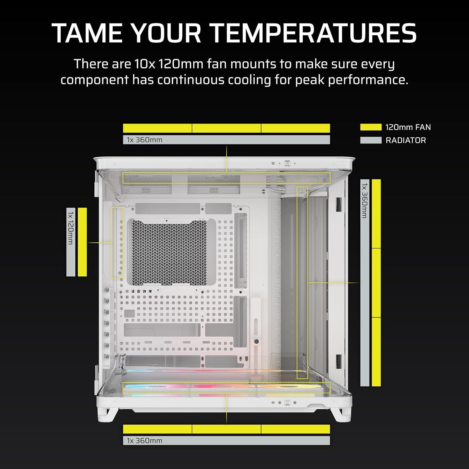 imageCORSAIR AIR 5400 LXR RGB iCUE Link TripleChamber MidTower Panoramic PC Case  3X PreInstalled ReverseRotor LXR RGB Fans LowNoise High Airflow Ducts Reverse Motherboard Support  WhiteWhite