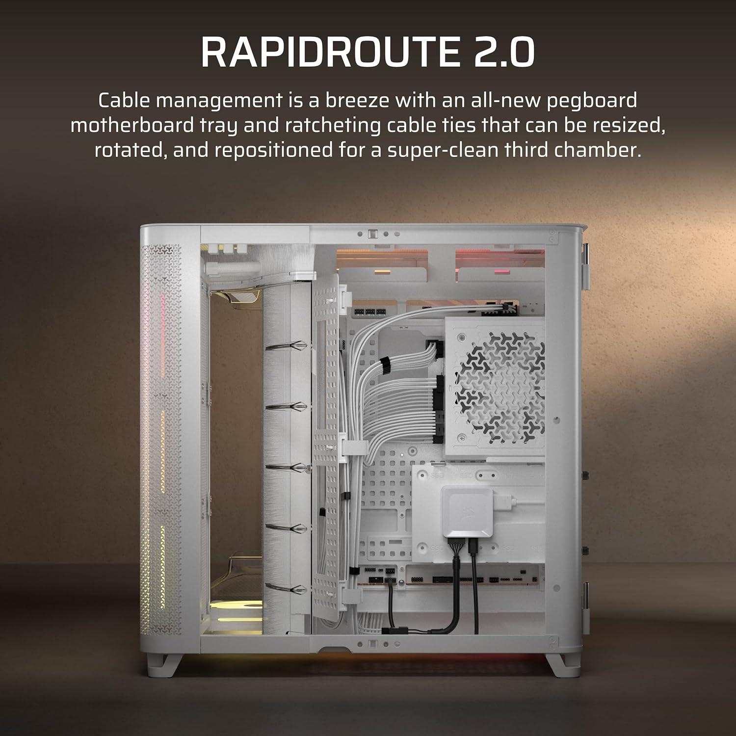 imageCORSAIR AIR 5400 LXR RGB iCUE Link TripleChamber MidTower Panoramic PC Case  3X PreInstalled ReverseRotor LXR RGB Fans LowNoise High Airflow Ducts Reverse Motherboard Support  WhiteWhite