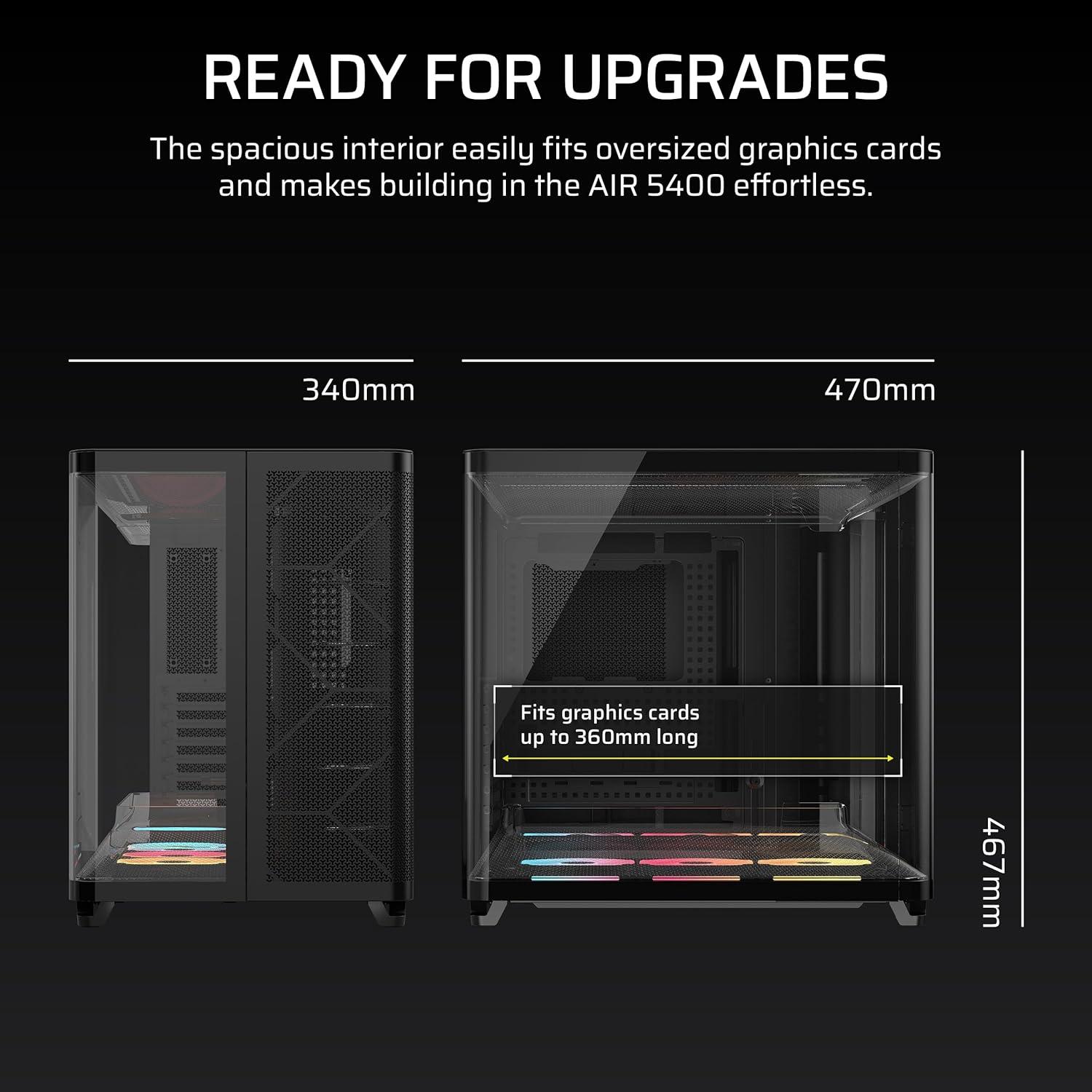imageCORSAIR AIR 5400 LXR RGB iCUE Link TripleChamber MidTower Panoramic PC Case  3X PreInstalled ReverseRotor LXR RGB Fans LowNoise High Airflow Ducts Reverse Motherboard Support  WhiteBlack