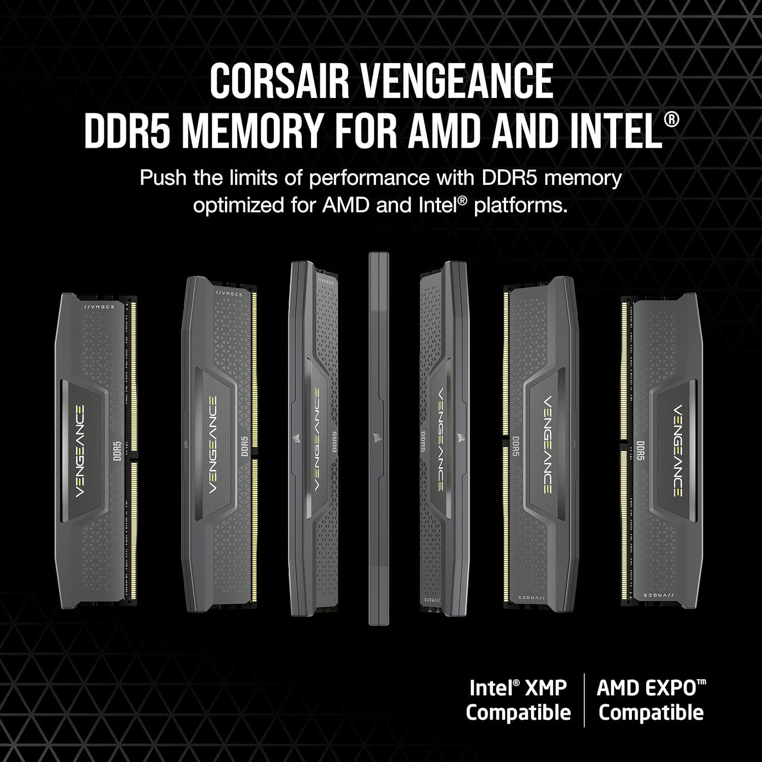 imageCORSAIR Vengeance DDR5 96GB 2x48GB DDR5 6000MHz CL30 AMD Expo Intel XMP iCUE Compatible Computer Memory  Gray CMK96GX5M2B6000Z3048GB 2 x 24GB