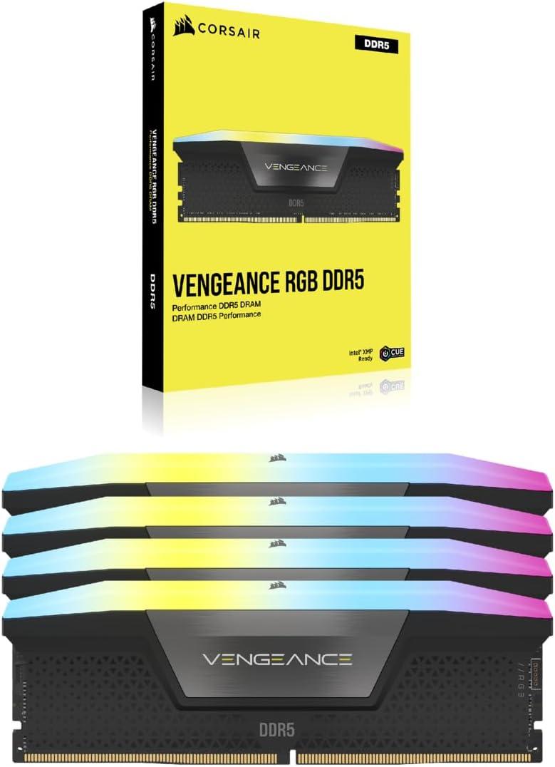 imageCORSAIR Vengeance RGB DDR5 RAM 16GB 1x16GB 5200MHz CL40 Intel XMP iCUE Compatible Computer Memory  Black CMH16GX5M1B5200C40Black