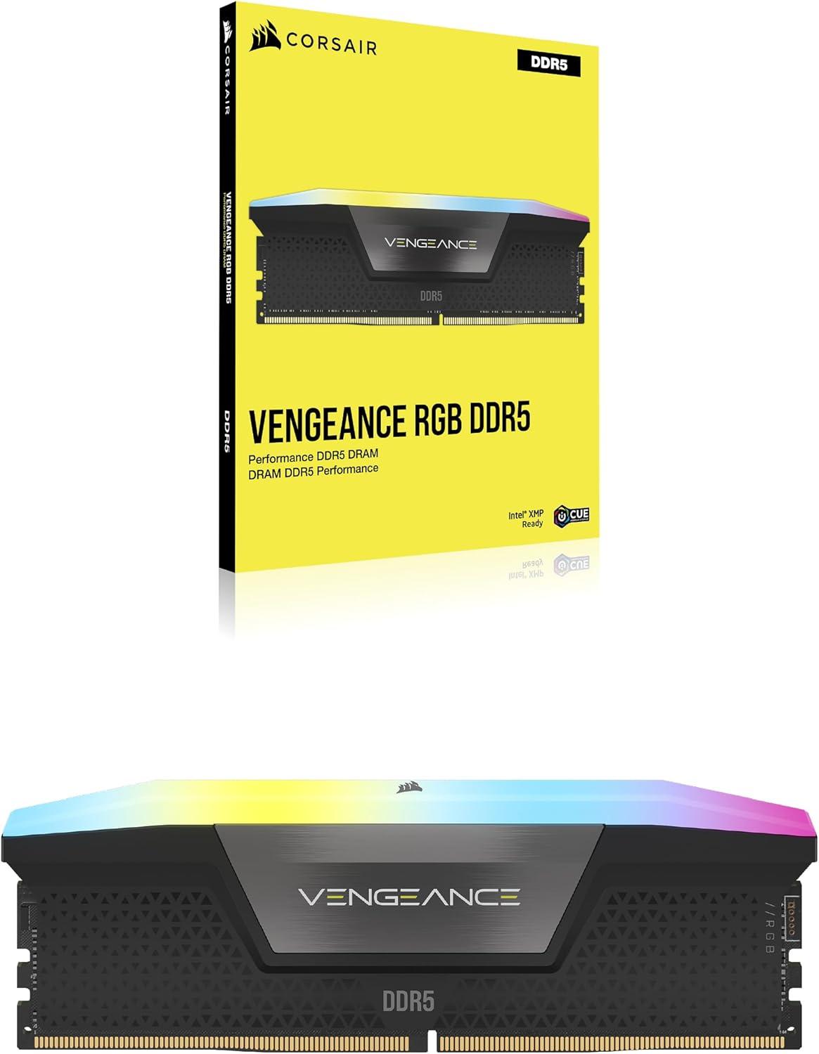 imageCORSAIR Vengeance RGB DDR5 RAM 16GB 1x16GB 5200MHz CL40 Intel XMP iCUE Compatible Computer Memory  Black CMH16GX5M1B5200C40Black