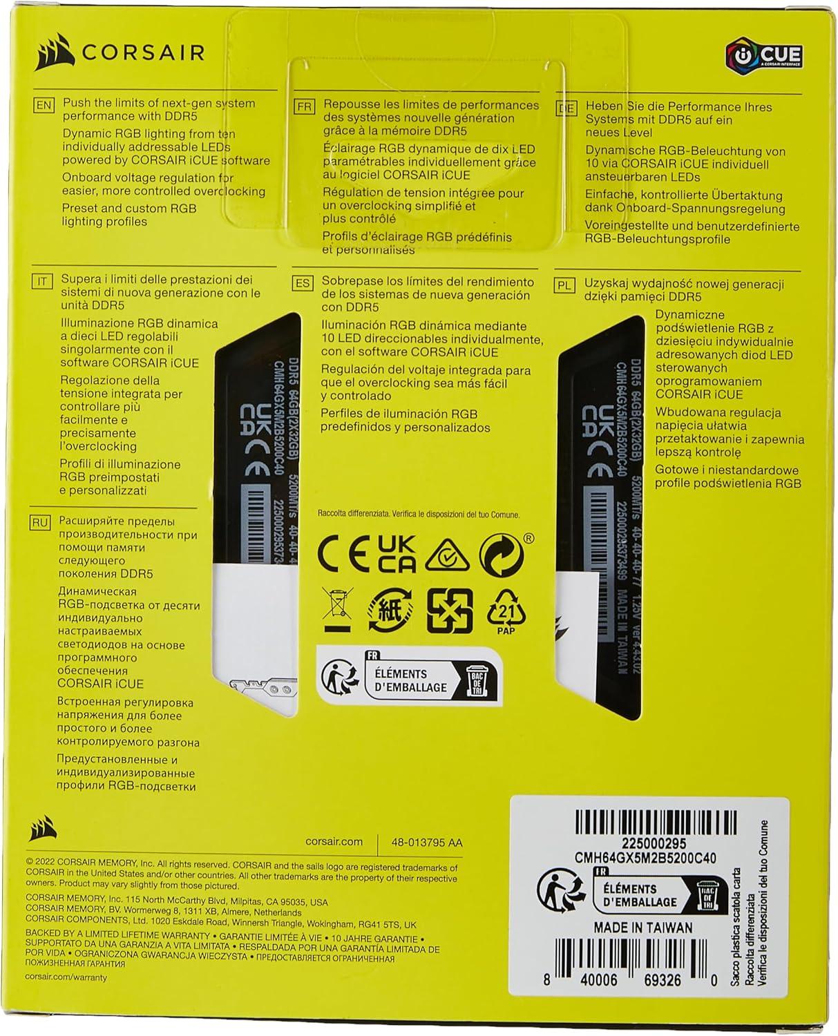 imageCORSAIR Vengeance RGB DDR5 RAM 16GB 1x16GB 5200MHz CL40 Intel XMP iCUE Compatible Computer Memory  Black CMH16GX5M1B5200C40Black