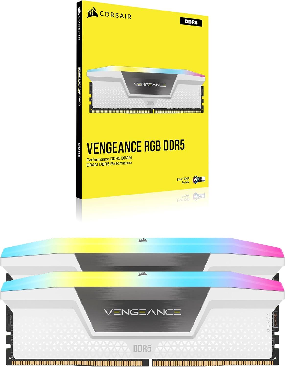 imageCORSAIR Vengeance RGB DDR5 RAM 16GB 1x16GB 5200MHz CL40 Intel XMP iCUE Compatible Computer Memory  Black CMH16GX5M1B5200C40White