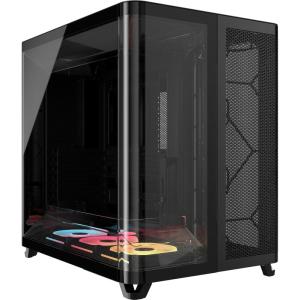 CORSAIR AIR 5400 LX-R RGB iCUE Link Triple-Chamber Mid-Tower Panoramic PC Case – 3X Pre-Installed Reverse-Rotor LX-R RGB Fans, Low-Noise, High Airflow Ducts, Reverse Motherboard Support – White(Black)