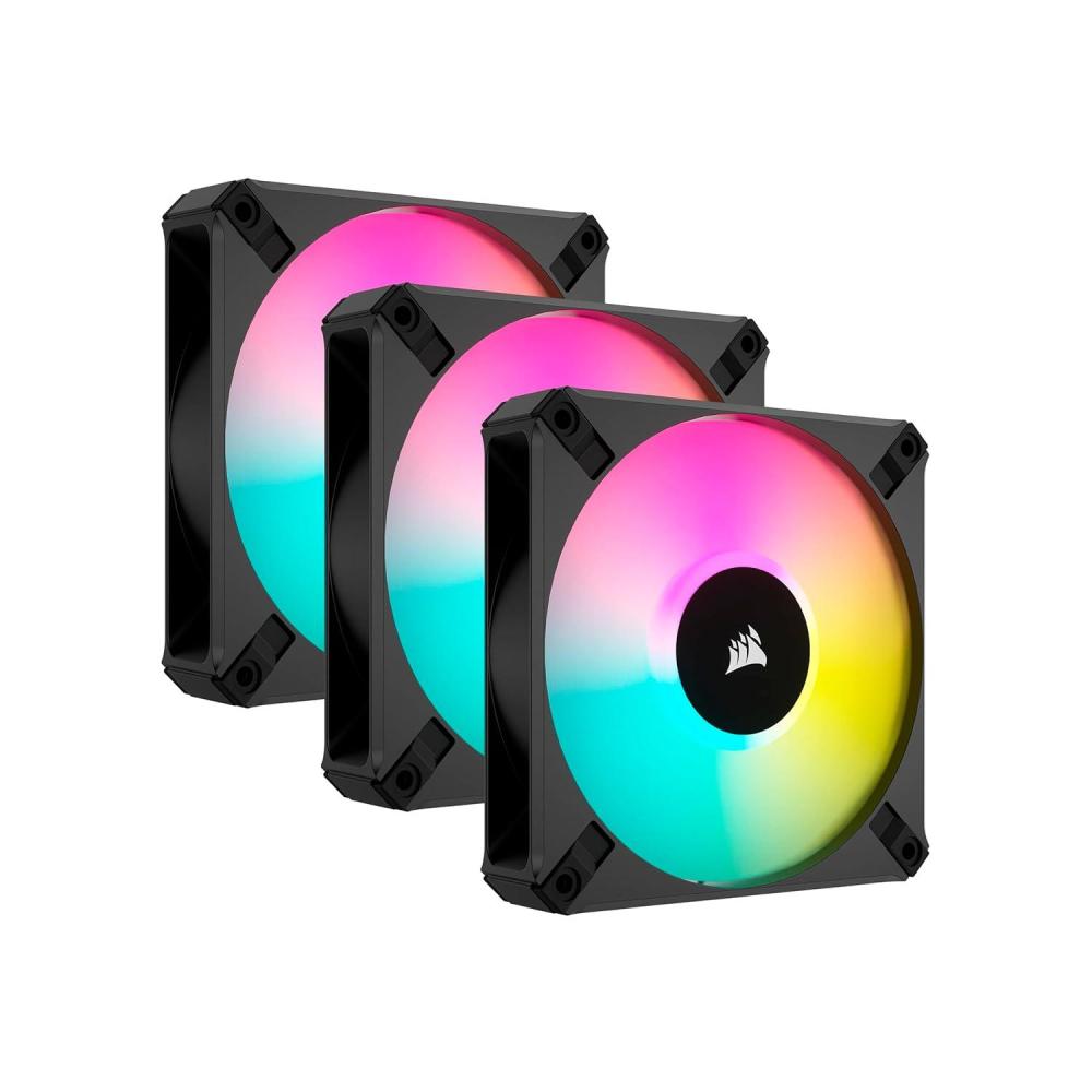 imageCorsair iCUE AF120 RGB Elite 120mm PWM Triple Fan Kit  Eight RGB LEDs Per Fan  AirGuide Technology  Fluid Dynamic Bearing  Zero RPM Fan Mode  Included iCUE Lighting Node CORE Controller  WhiteBlack