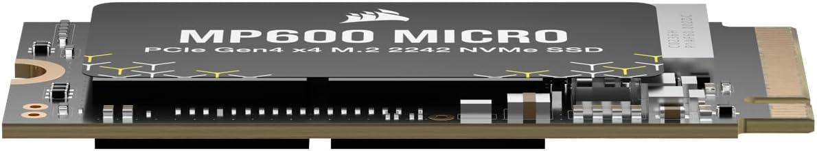 imageCorsair MP600 Micro 1TB M2 NVMe PCIe x4 Gen4 2 SSD M2 2242 Up to 5100MBsec Sequential Read HighDensity 3D TLC NAND Compatible with Lenovo Legion Go and Thin PCIe 40 Laptops Black1 TB