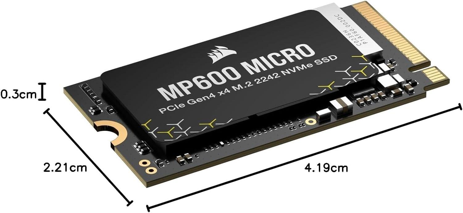 imageCorsair MP600 Micro 1TB M2 NVMe PCIe x4 Gen4 2 SSD M2 2242 Up to 5100MBsec Sequential Read HighDensity 3D TLC NAND Compatible with Lenovo Legion Go and Thin PCIe 40 Laptops Black1 TB