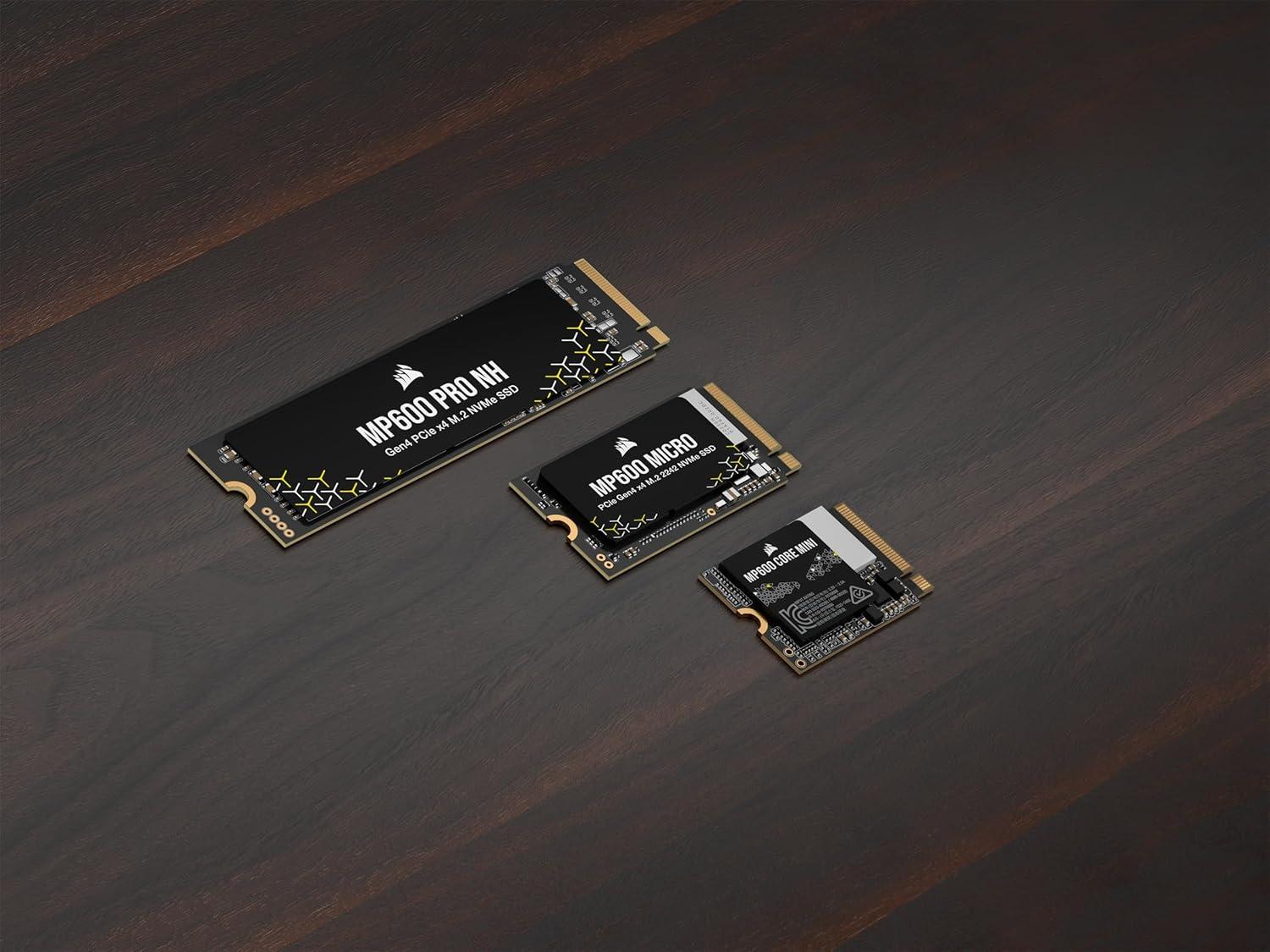 imageCorsair MP600 Micro 1TB M2 NVMe PCIe x4 Gen4 2 SSD M2 2242 Up to 5100MBsec Sequential Read HighDensity 3D TLC NAND Compatible with Lenovo Legion Go and Thin PCIe 40 Laptops Black1 TB