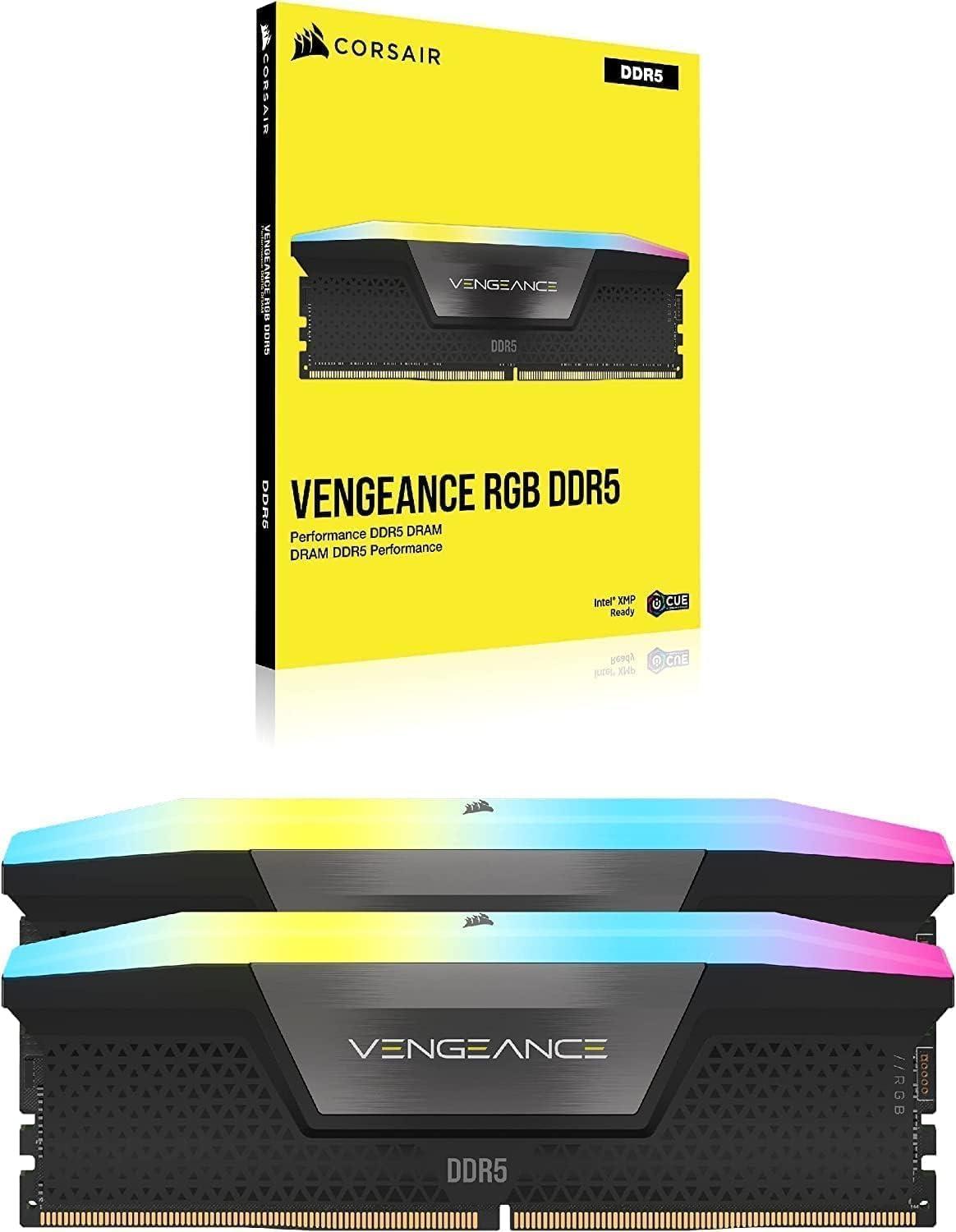 imageCORSAIR VENGEANCE RGB DDR5 RAM 32GB 2x16GB 6200MHz CL36 Intel XMP iCUE Compatible Computer Memory White CMH32GX5M2B6200C36WBlack