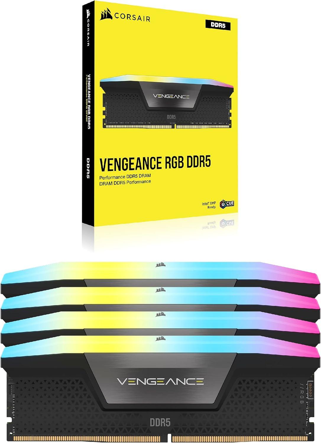 imageCORSAIR VENGEANCE RGB DDR5 RAM 32GB 2x16GB 6200MHz CL36 Intel XMP iCUE Compatible Computer Memory White CMH32GX5M2B6200C36WBlack