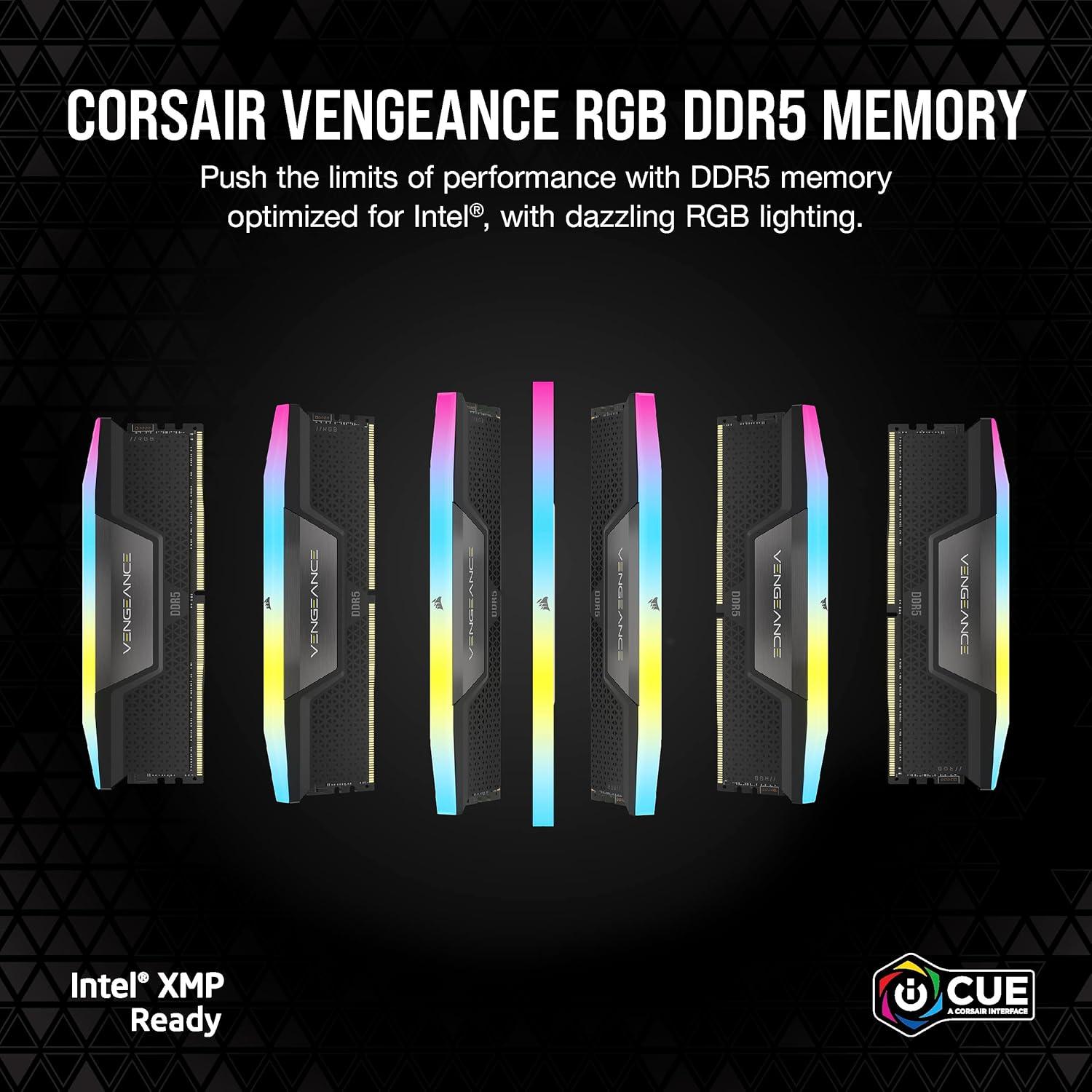 imageCORSAIR VENGEANCE RGB DDR5 RAM 32GB 2x16GB 6200MHz CL36 Intel XMP iCUE Compatible Computer Memory White CMH32GX5M2B6200C36WBlack