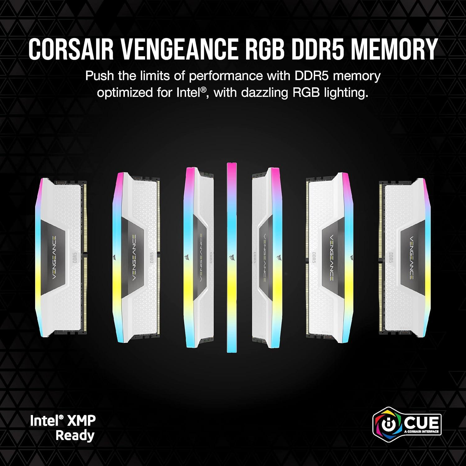 imageCORSAIR VENGEANCE RGB DDR5 RAM 32GB 2x16GB 6200MHz CL36 Intel XMP iCUE Compatible Computer Memory White CMH32GX5M2B6200C36WWhite