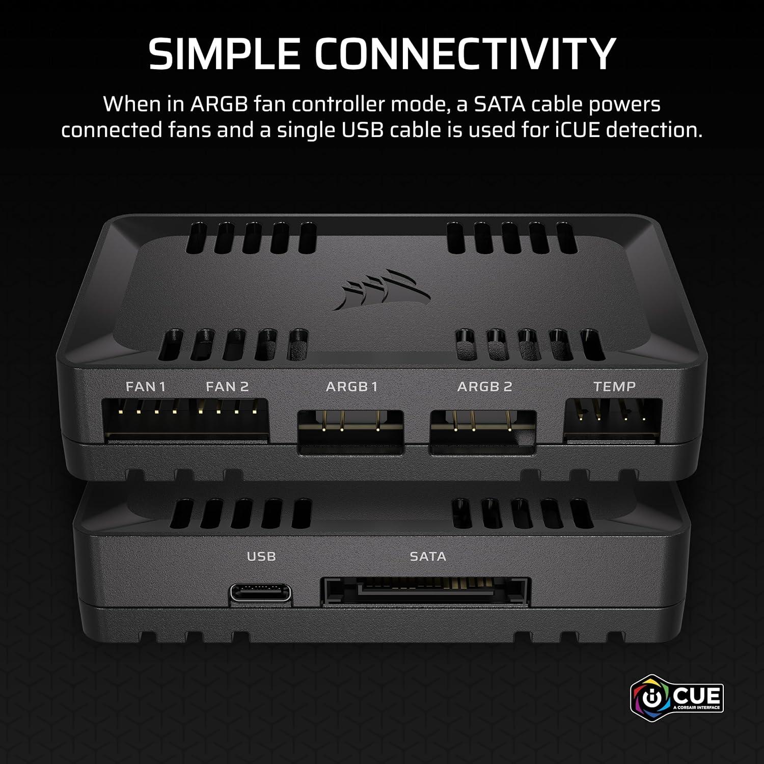imageCORSAIR Commander Duo iCUE Link RGB Lighting and PWM ARGB Fan Controller Control 12 DaisyChained PWM Fans Two Flexible Temperature Sensors Included Black