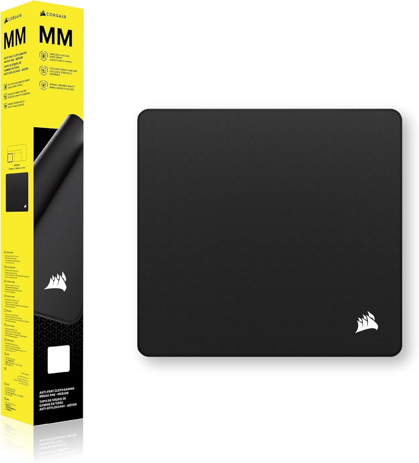 imageCorsair MM AntiFray Cloth Gaming Mouse Pads Precision MicroWoven Surface NonSlip Natural Rubber Base Stitched EdgesBlack