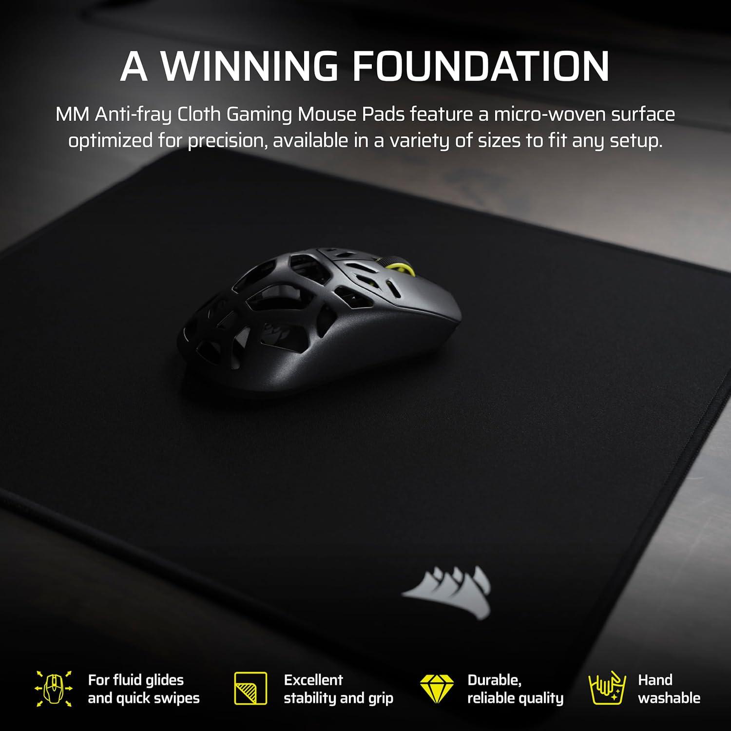 imageCorsair MM AntiFray Cloth Gaming Mouse Pads Precision MicroWoven Surface NonSlip Natural Rubber Base Stitched EdgesBlack