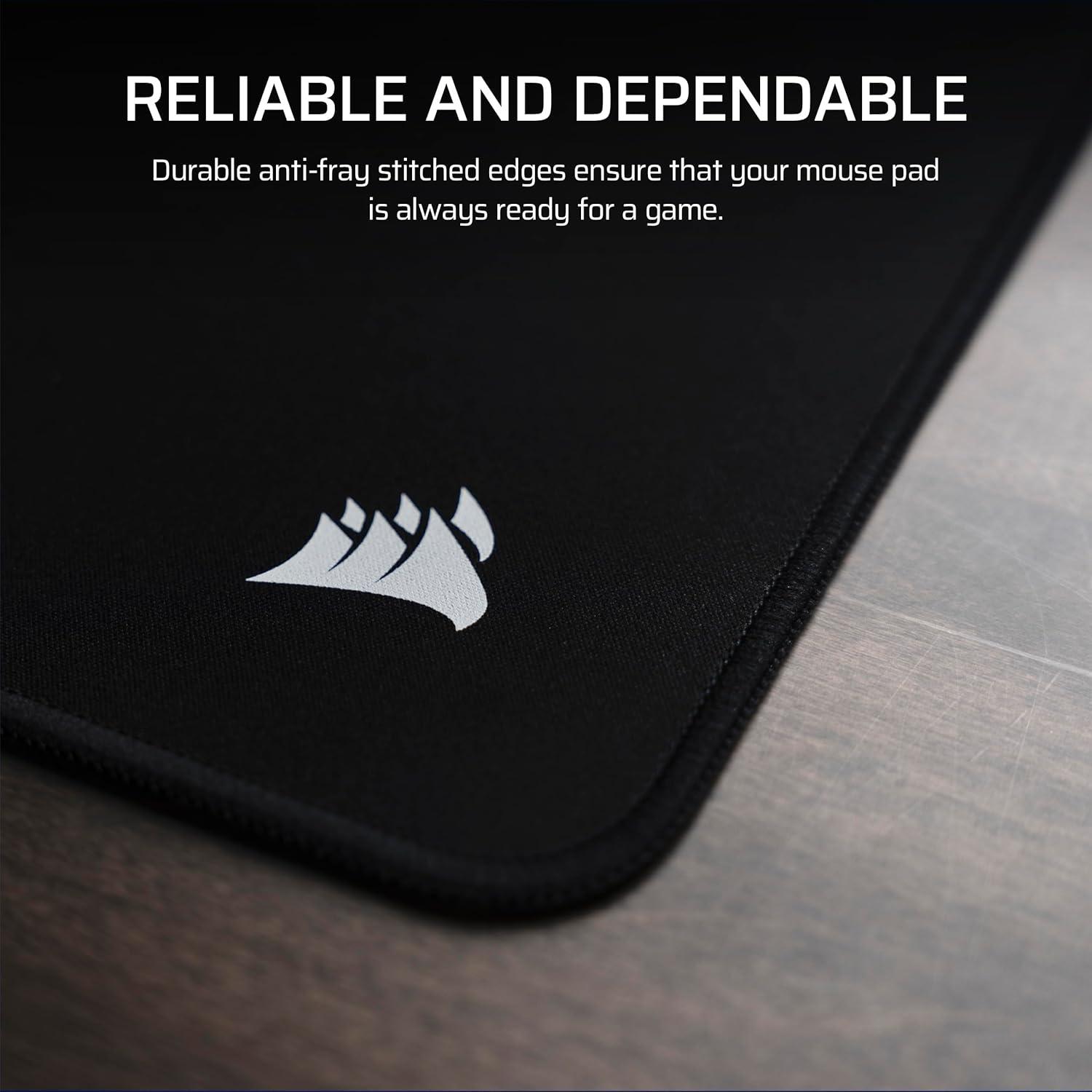 imageCorsair MM AntiFray Cloth Gaming Mouse Pads Precision MicroWoven Surface NonSlip Natural Rubber Base Stitched EdgesBlack