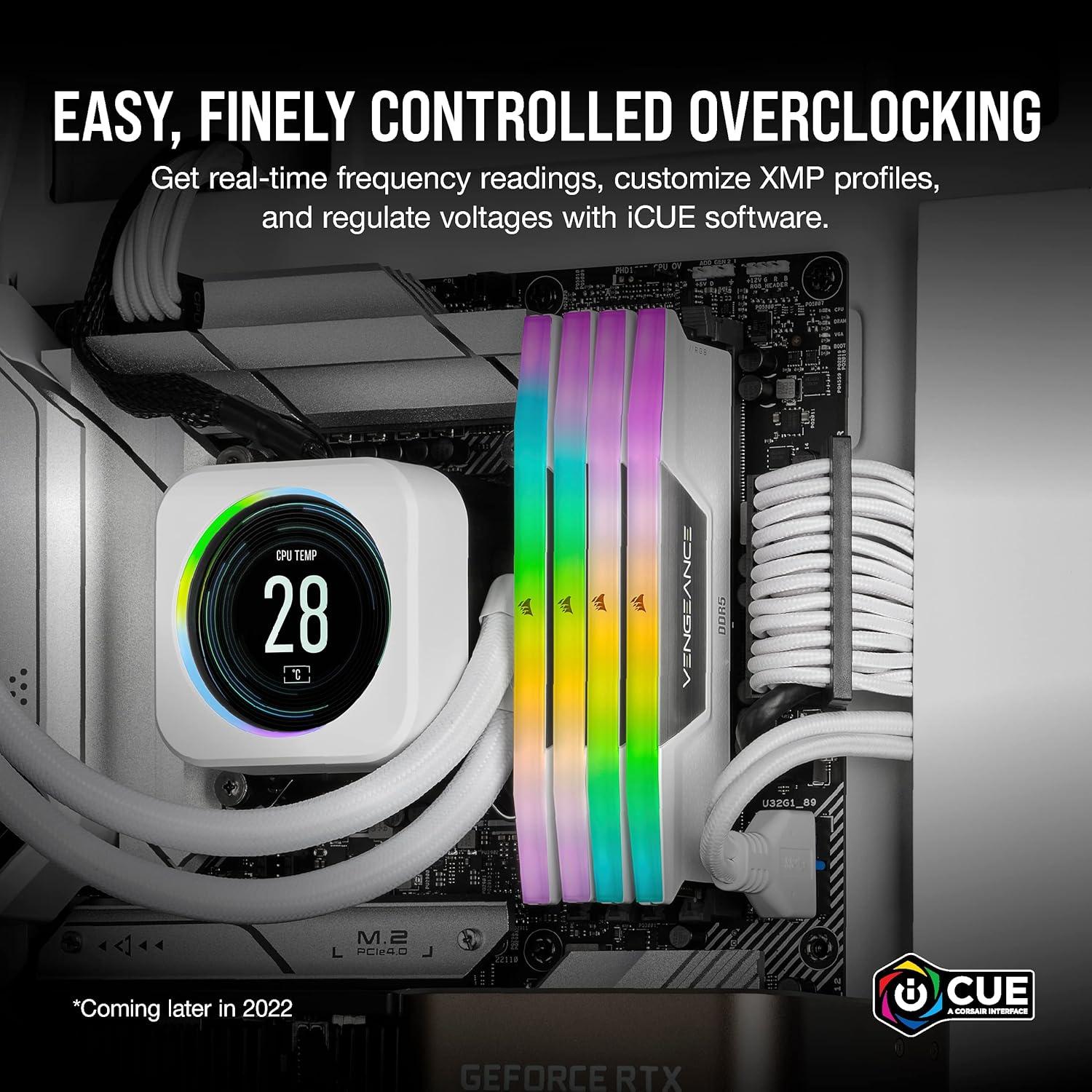 imageCORSAIR VENGEANCE RGB DDR5 RAM 32GB 2x16GB 6000MHz CL36444496 135V Intel XMP 30 Desktop Computer Memory White CMH32GX5M2E6000C36WWhite