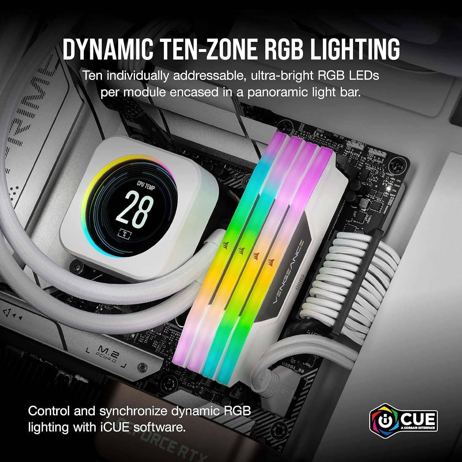 imageCORSAIR VENGEANCE RGB DDR5 RAM 32GB 2x16GB 6000MHz CL36444496 135V Intel XMP 30 Desktop Computer Memory White CMH32GX5M2E6000C36WWhite