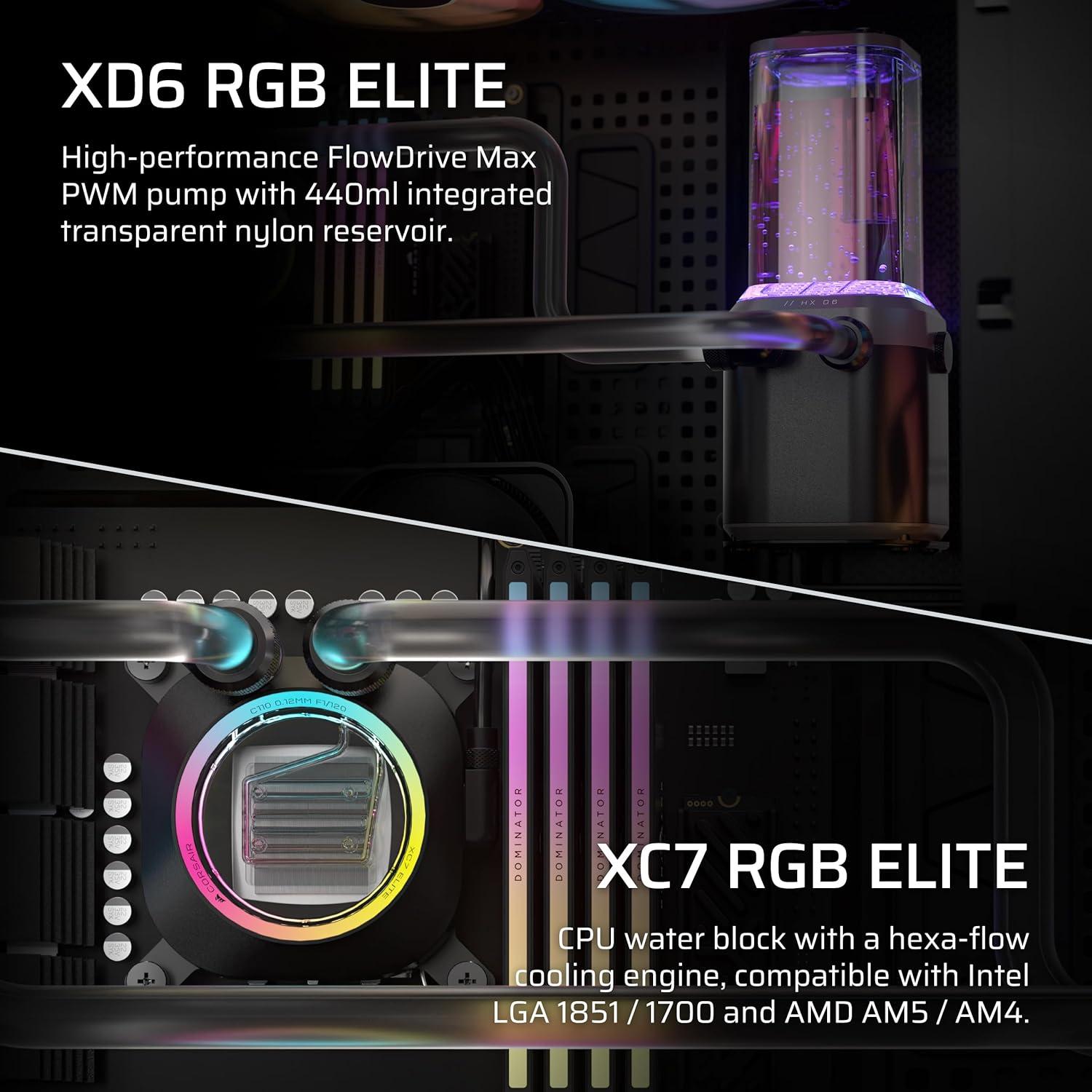 imageCORSAIR XH505i RX 360 RGB Custom Cooling Kit XC7 CPU Water Block XD6 Pump Reservoir 3X RX120 RGB Fans XR5 360mm Radiator System Hub Included BlackBlack