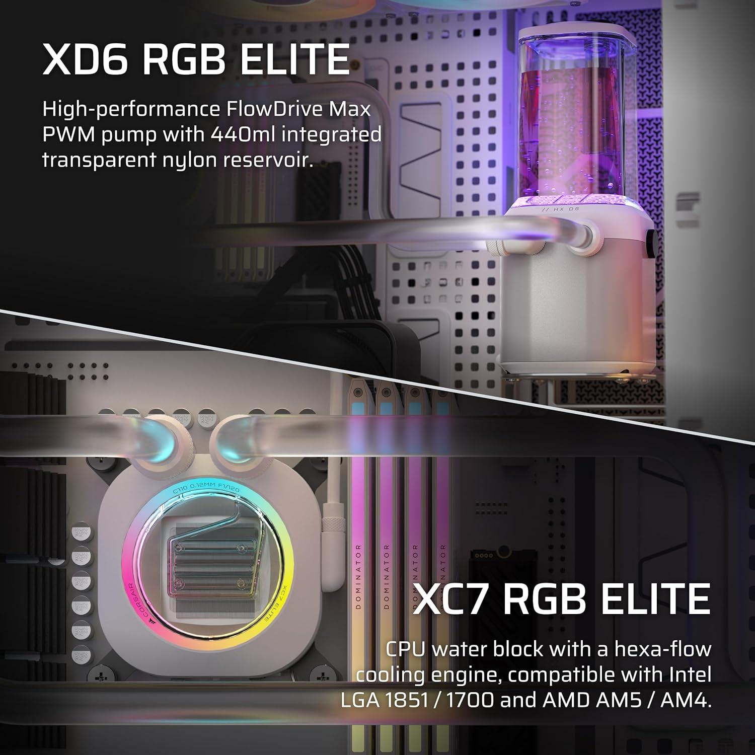 imageCORSAIR XH505i RX 360 RGB Custom Cooling Kit XC7 CPU Water Block XD6 Pump Reservoir 3X RX120 RGB Fans XR5 360mm Radiator System Hub Included BlackWhite