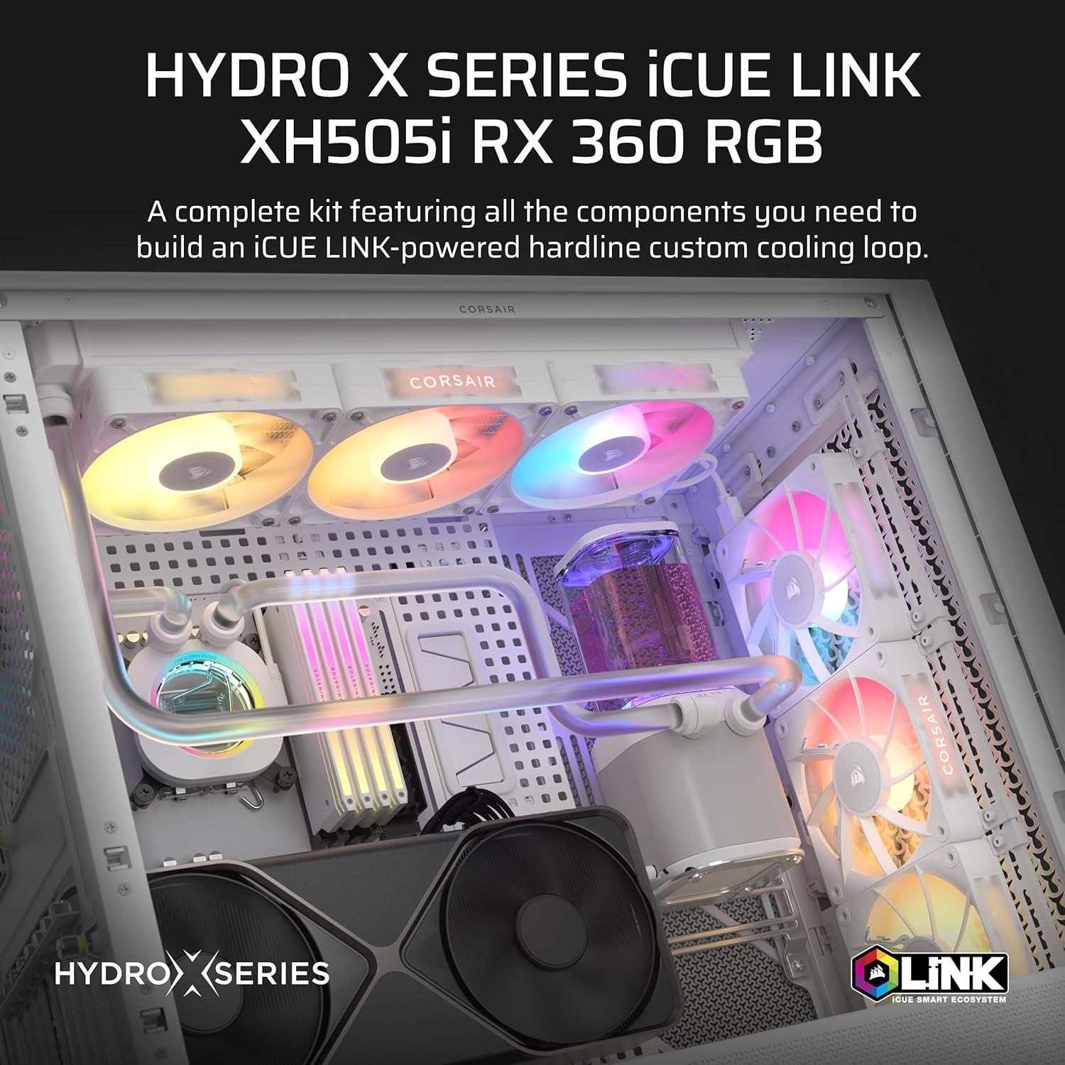 imageCORSAIR XH505i RX 360 RGB Custom Cooling Kit XC7 CPU Water Block XD6 Pump Reservoir 3X RX120 RGB Fans XR5 360mm Radiator System Hub Included BlackWhite