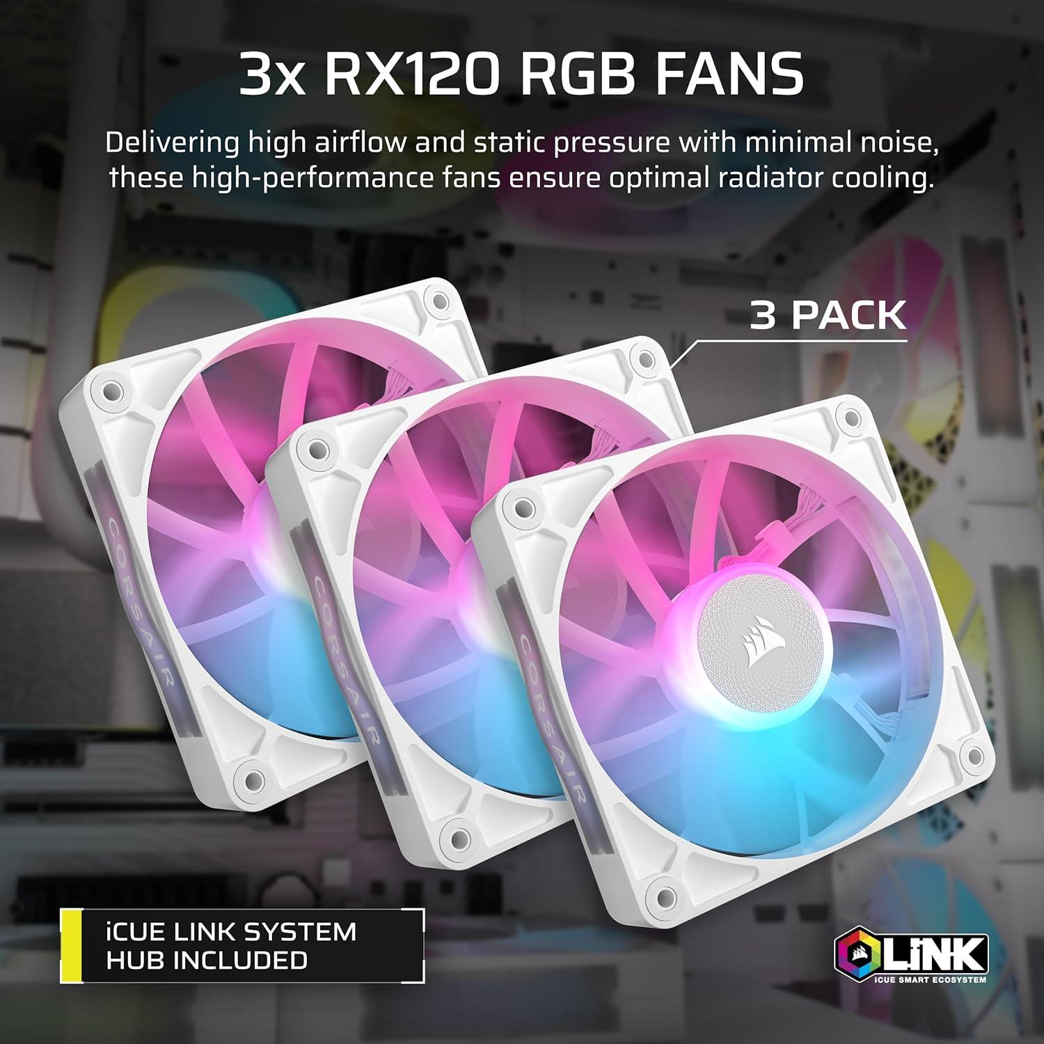 imageCORSAIR XH505i RX 360 RGB Custom Cooling Kit XC7 CPU Water Block XD6 Pump Reservoir 3X RX120 RGB Fans XR5 360mm Radiator System Hub Included BlackWhite