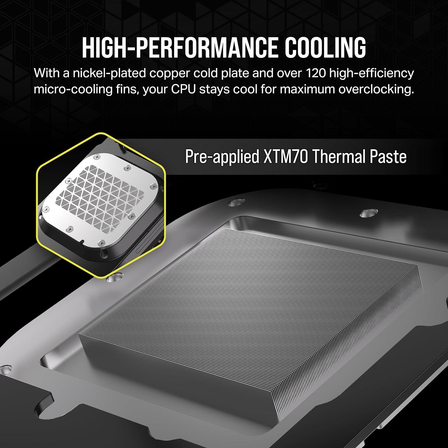 imageCORSAIR iCUE Link XC7 RGB Elite CPU Water Block Transparent Flow Chamber 24 RGB LEDs Fits Intel LGA 1700 AMD AM5 and Older Stealth Gray