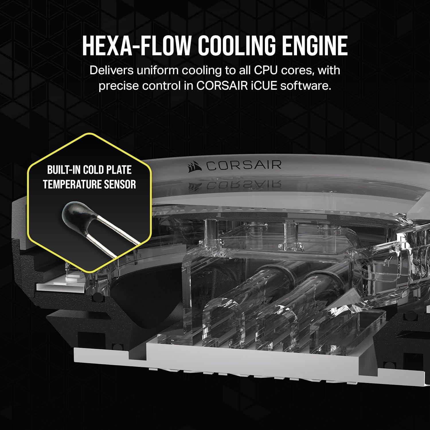 imageCORSAIR iCUE Link XC7 RGB Elite CPU Water Block Transparent Flow Chamber 24 RGB LEDs Fits Intel LGA 1700 AMD AM5 and Older Stealth Gray