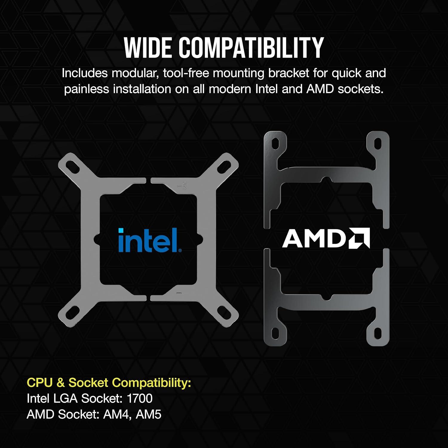 imageCORSAIR iCUE Link XC7 RGB Elite CPU Water Block Transparent Flow Chamber 24 RGB LEDs Fits Intel LGA 1700 AMD AM5 and Older Stealth Gray