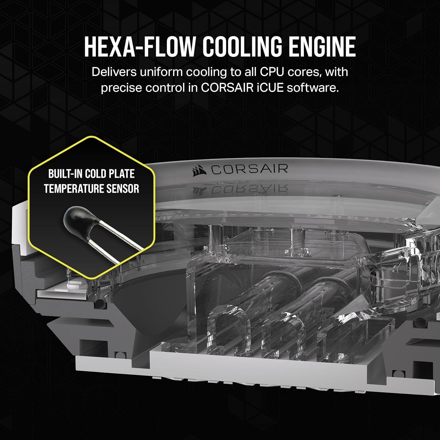 imageCORSAIR iCUE Link XC7 RGB Elite CPU Water Block Transparent Flow Chamber 24 RGB LEDs Fits Intel LGA 1700 AMD AM5 and Older White
